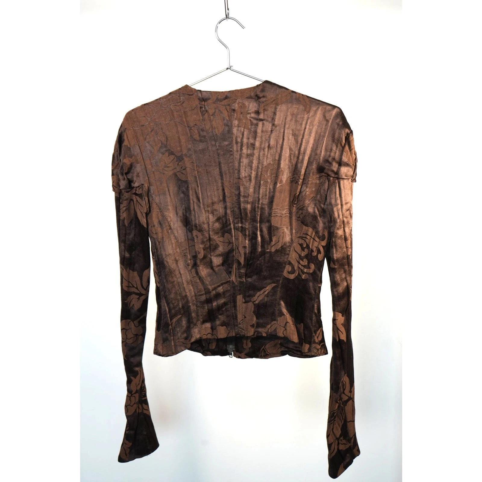 Giacca Gucci plissettata cropped full zip con motivo floreale marrone taglia 40 COA gratuito