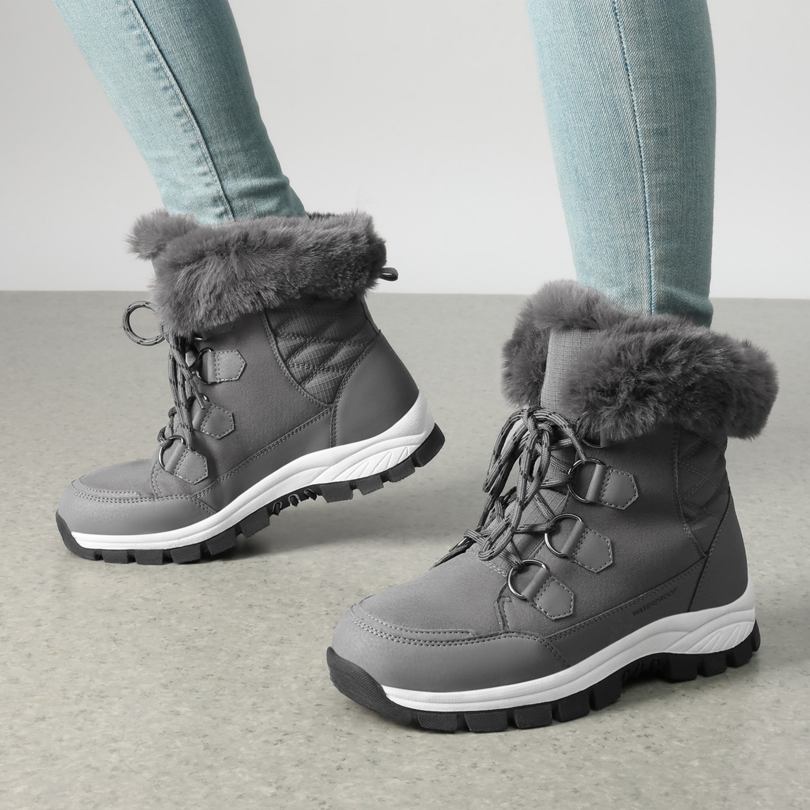 Women Warm Waterproof Snow Boots Mid Calf Insulated Faux Fur Lining