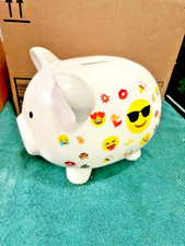 Piggy for Kids-Girls, Boys, Glazed Ceramic Cute Painted Emojis Bank