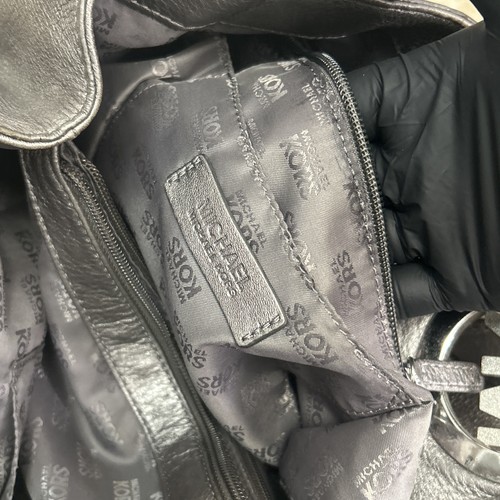 Michael Kors Fulton Large Gray/SilverPebbled Leather Hobo Shoulder Tote MK Medal - Afbeelding 9 van 16