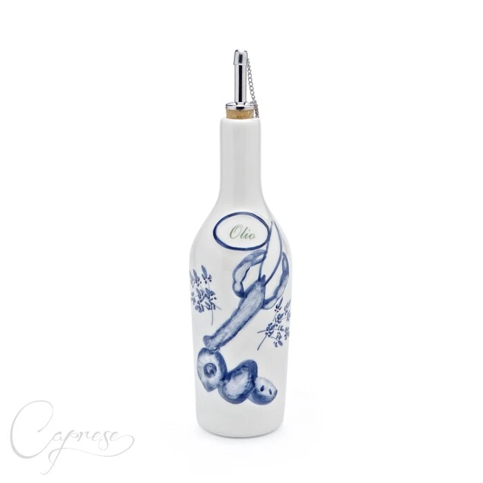 BASSANO Ceramic Hand Painted Oil Bottle 27 CM 0,5L Seafood 3D Motif New