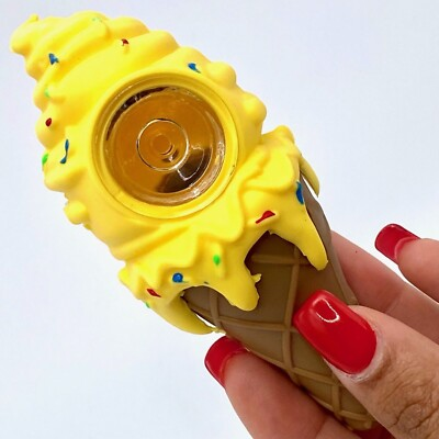 #ad 4.5quot; Inch Ice Cream Yellow Pipe Silicone Tobacco Smoking Pipe $5.99