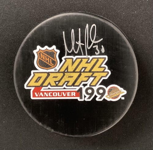 Martin Brodeur Signed Puck NJ Devils Hockey 1990 NHL Draft Auto HOF SCC Fanatics