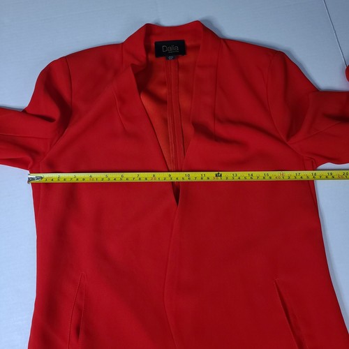 Dalia Red Blazer Open Front Cropped Rouched Sleeves Pockets Career Wear Small - Picture 7 of 12