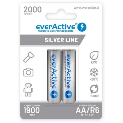 EVERACTIVE 2 batterie ricaricabili aa pile stilo 1,2v 2000mAh NiMh AA universali mouse pc