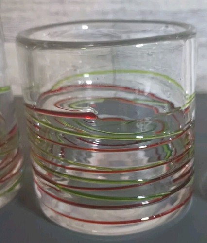 5 Piece Set Hand Blown Glass Cocktail Pitcher Glasses Red Green Swirl - Picture 9 of 16
