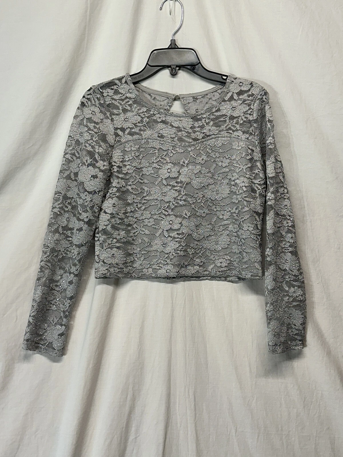 Speechless Kids Gray Lace Crop Lined Long Sleeve Shirt Size 16 New