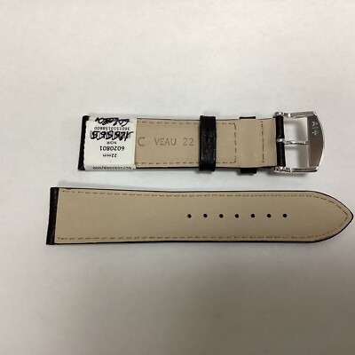 Bracelet De Montre ZRC Cuir Veau Grainé Noir - 22mm - Neuf