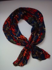Blue  Orange Leaves Silky Self-fastening Bandana Neck Shawl Wrap Scarf REDUCED