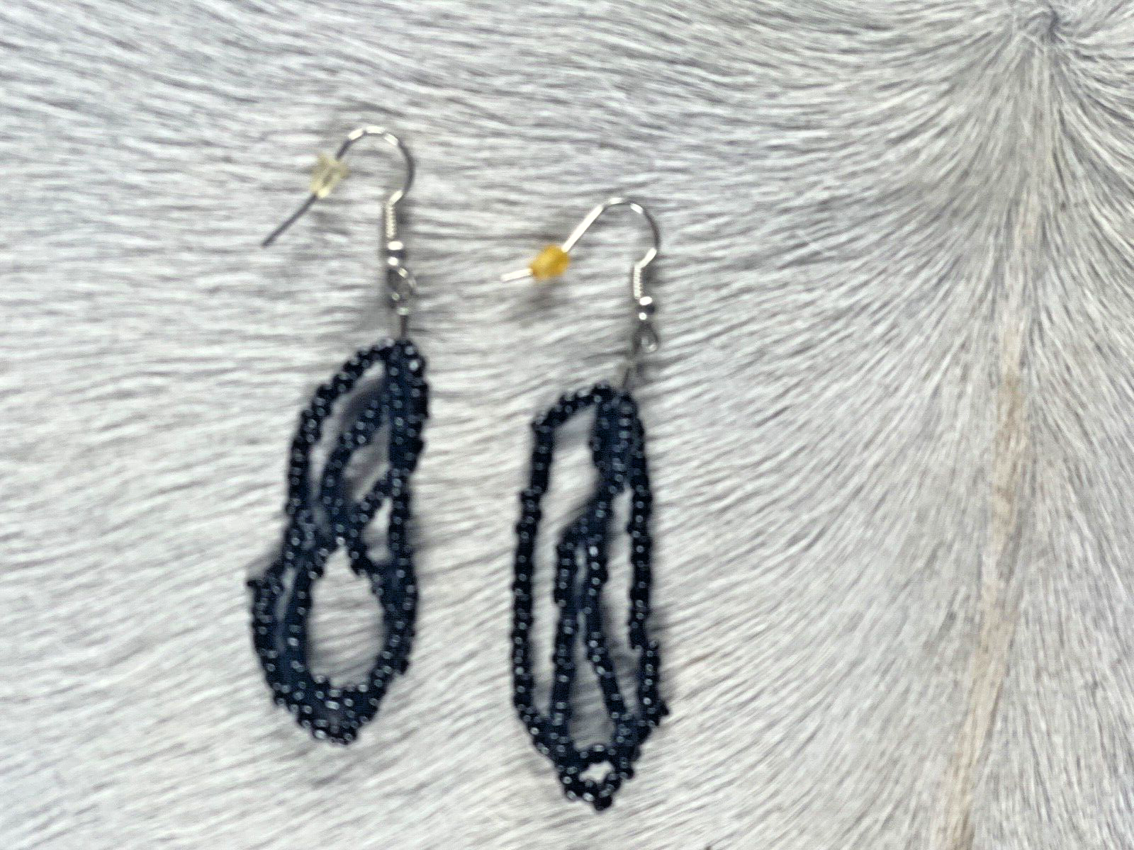 Stylish Black Western Beaded Hoop Earrings for Women 3/4 x 5/8 Inch Wire Dangle-image
