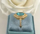 Vintage Jewellery Gold Ring Blue Topaz and White Sapphires Antique Deco Jewelry