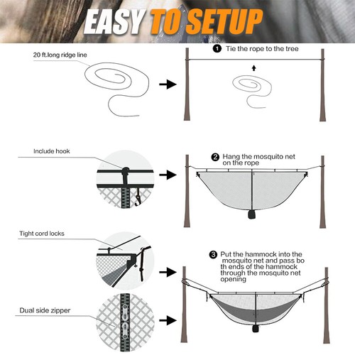 Portable Camping Hammock Bug Net Lightweight Outdoor Mosquito Netting Easy Setup - Picture 5 of 8