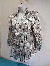 San Joy Womens 3/4 Sleeves Button Down Silky Shirt Polka Top Black White Size S