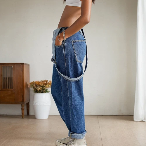 Damen Latzjeans Latzhose Denim Jumpsuit Baggy Overalls Jeanshosen Trägerhosen DE - Bild 7 von 20