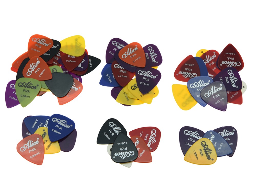 100pcs Alice Guitar Picks Glossy ABS Plectrum Plectrums Assorted 6 Thickness