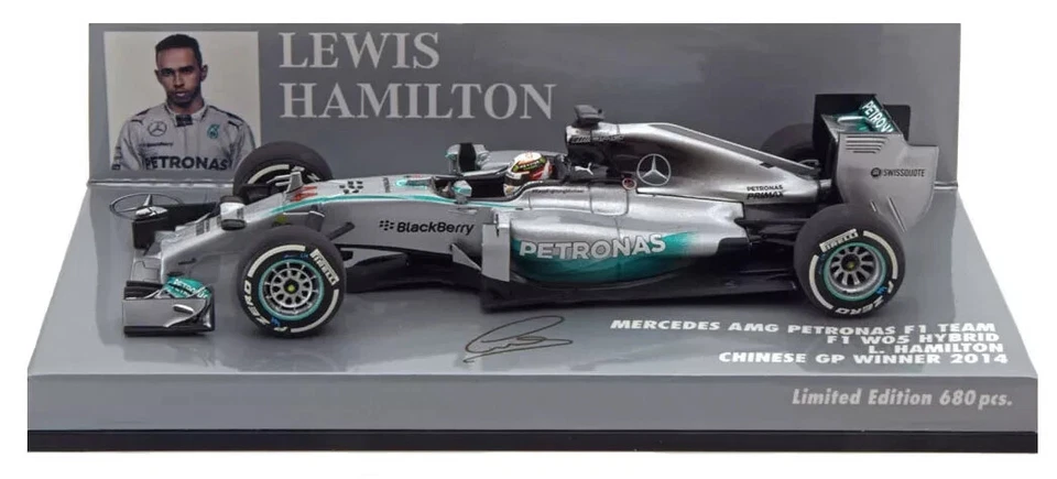 MODELLINO AUTO 1:43 MINICHAMPS F1 MERCEDES W05 LEWIS HAMILTON WINNER CINA 2014 - Immagine 2 di 4