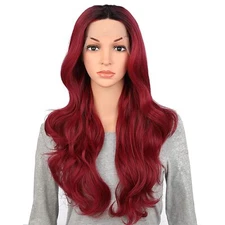 OneDor 24 Inch Synthetic Curly Lace Front Wig Glueless Middle Part Dark Root Wig