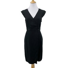 J Crew Sheath Dress Womens 2 Black Surplice Linen Blend Sleeveless Cap Sleeve