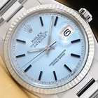 ROLEX MENS DATEJUST 1601 18K WHITE GOLD STAINLESS STEEL ICE BLUE OYSTER WATCH
