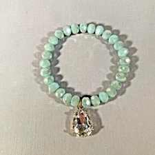 BRACELET Sea Green Crystal Stack Stretch DANGLE Teardrop CHARM Jewelry NEW