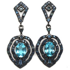 925 Sterling Silver 5 x 7 mm. Sky Blue Topaz  Blue Sapphire Earrings