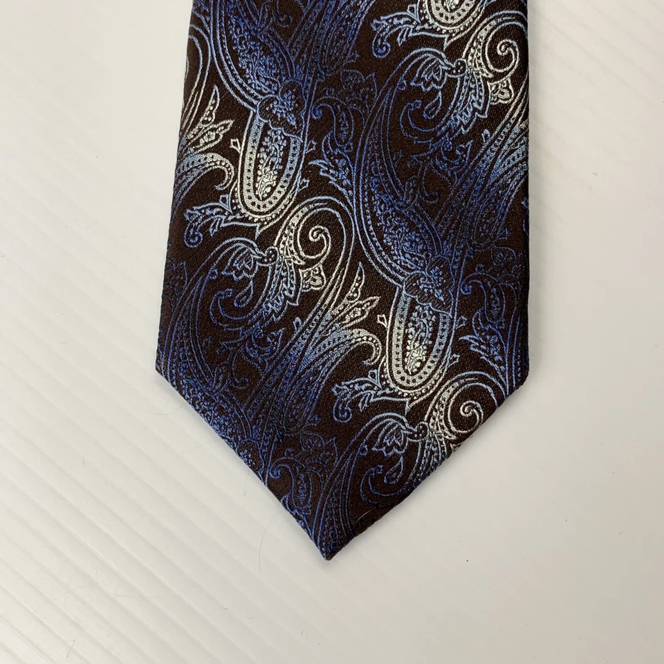 Corbata de seda MADISON para hombre talla 3,25" x 59" marrón azul plata cachemira corbata iglesia Foto 2 de 4
