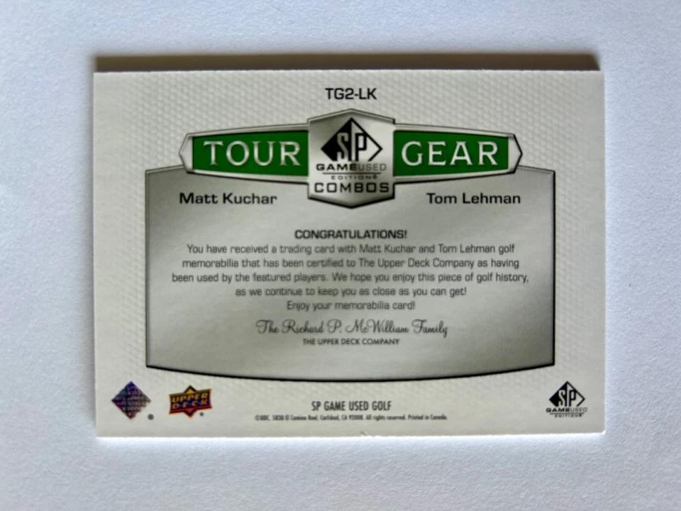 2024 Upper Deck SP Game Used Matt Kuchar & Tom Lehman Dual Relic Card #TG2-LK - Image 2 of 2