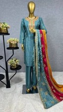 Latest New Teal Green Chinnon Silk Salwar kamee With Dupatta For Women/Girls