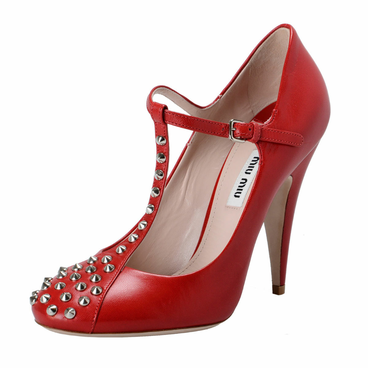 靴 Miu Miu Strap Leather Heels Miu Miu Women's Leather High Heel T-Strap Pumps Shoes Sz 6 8