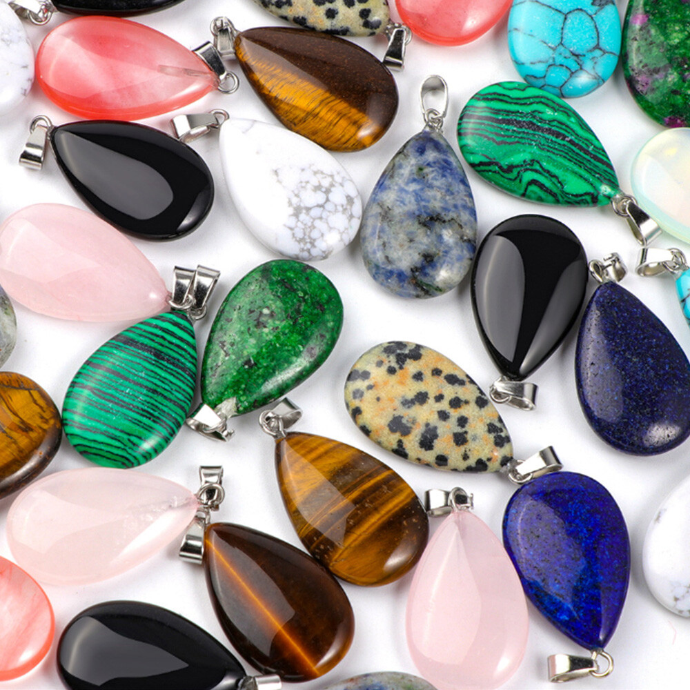 24mm Natural Gemstone Water Drop Pendants for Reiki Chakra Healing