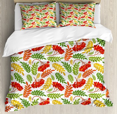 Rowan Duvet Cover Set with Pillow Shams Autumnal Flora Pattern Print