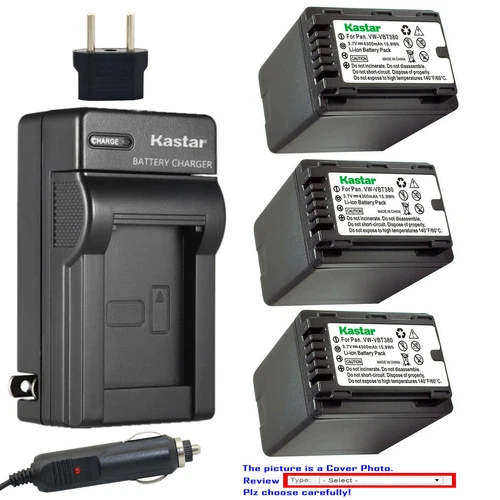 Kastar Battery AC Travel Charger for VW-VBT380 & Panasonic HC-VX980M HC-VX981