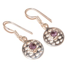 Facet Amethyst Round Gemstone Silver Overlay Handmade Filigree Earrings A1457