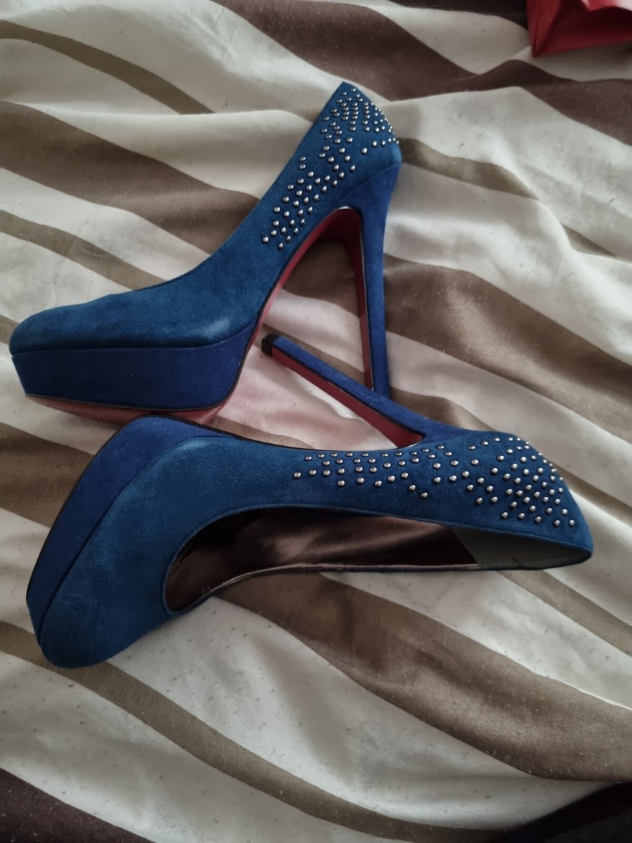 Paris Hilton Blue Suede High Heeled Shoes With Silver Studs Size