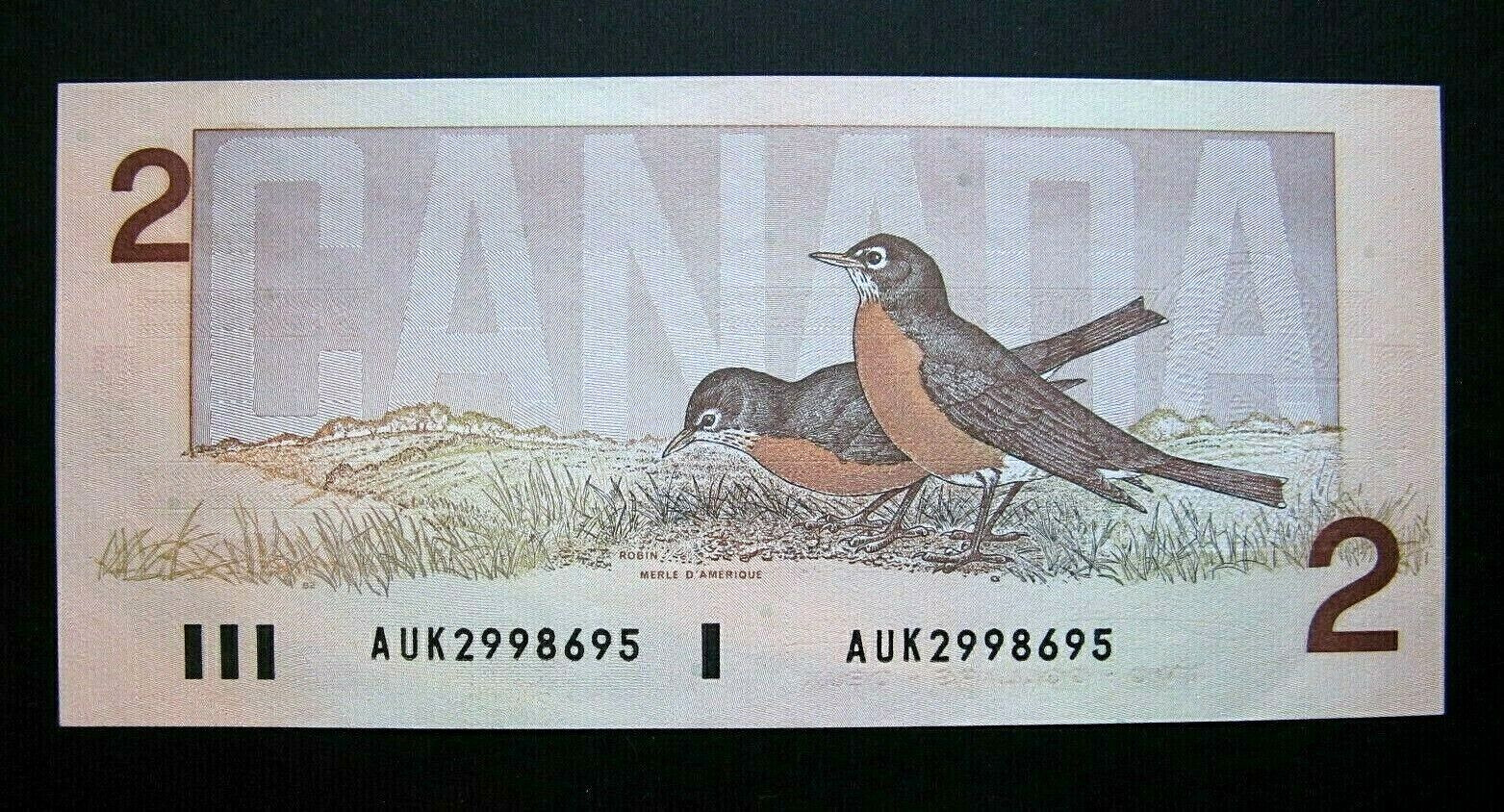 1986, $2 Dollars Bank of Canada, Crow Bouey Signature, AUK Prefix Circulated
