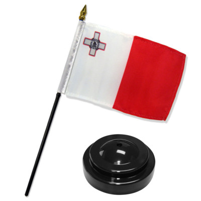 Malta 4''x6'' Flag Desk Set Table Stick Black Base