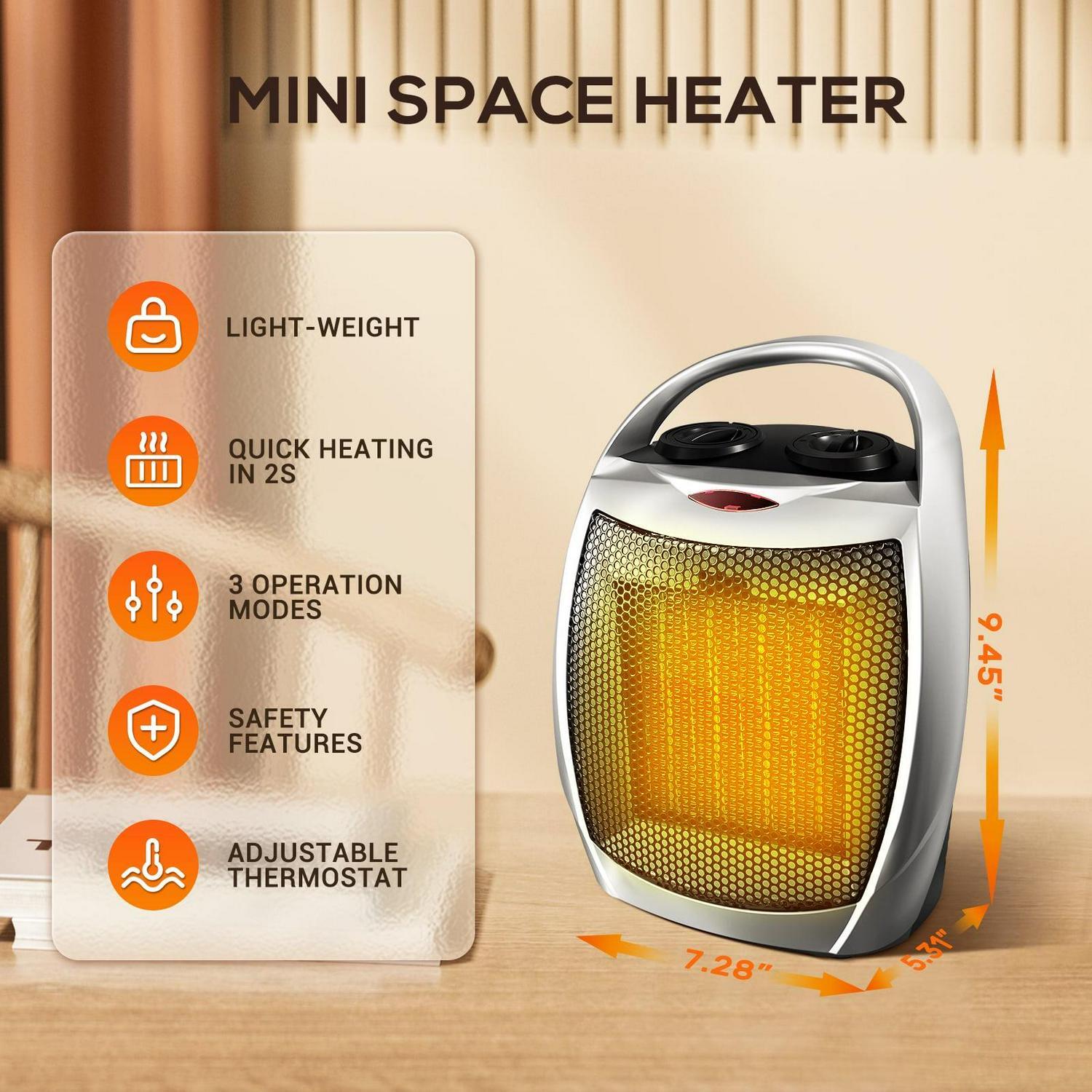 Portable Ceramic Space Heater - 1500W/750W, Thermostat, Overheat & Tip-Over Protection, Heats Up To 200 Sq. Ft.