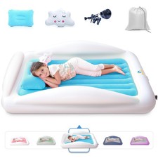 Inflatable Toddler Travel Bed Portable Kids Air Mattress Set w Safety Bed Rai...