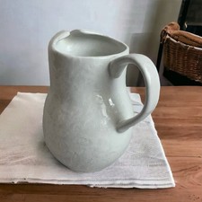Rare Vintage Farmhouse White Reactive Glaze Stoneware Pitcher 8.5 Ceramic Jug VG