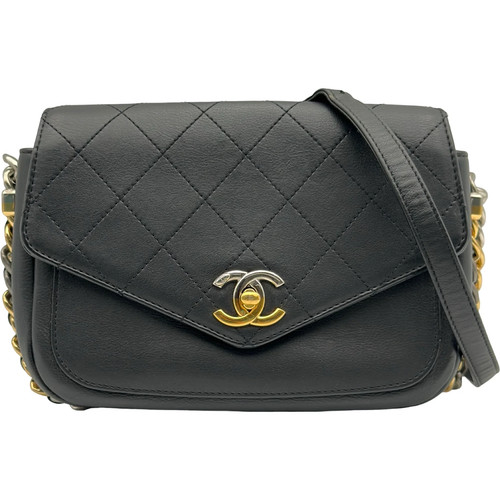 CHANEL Small Flap Bag Black / Gold Calfskin Shoulder Bag #OKB8239
