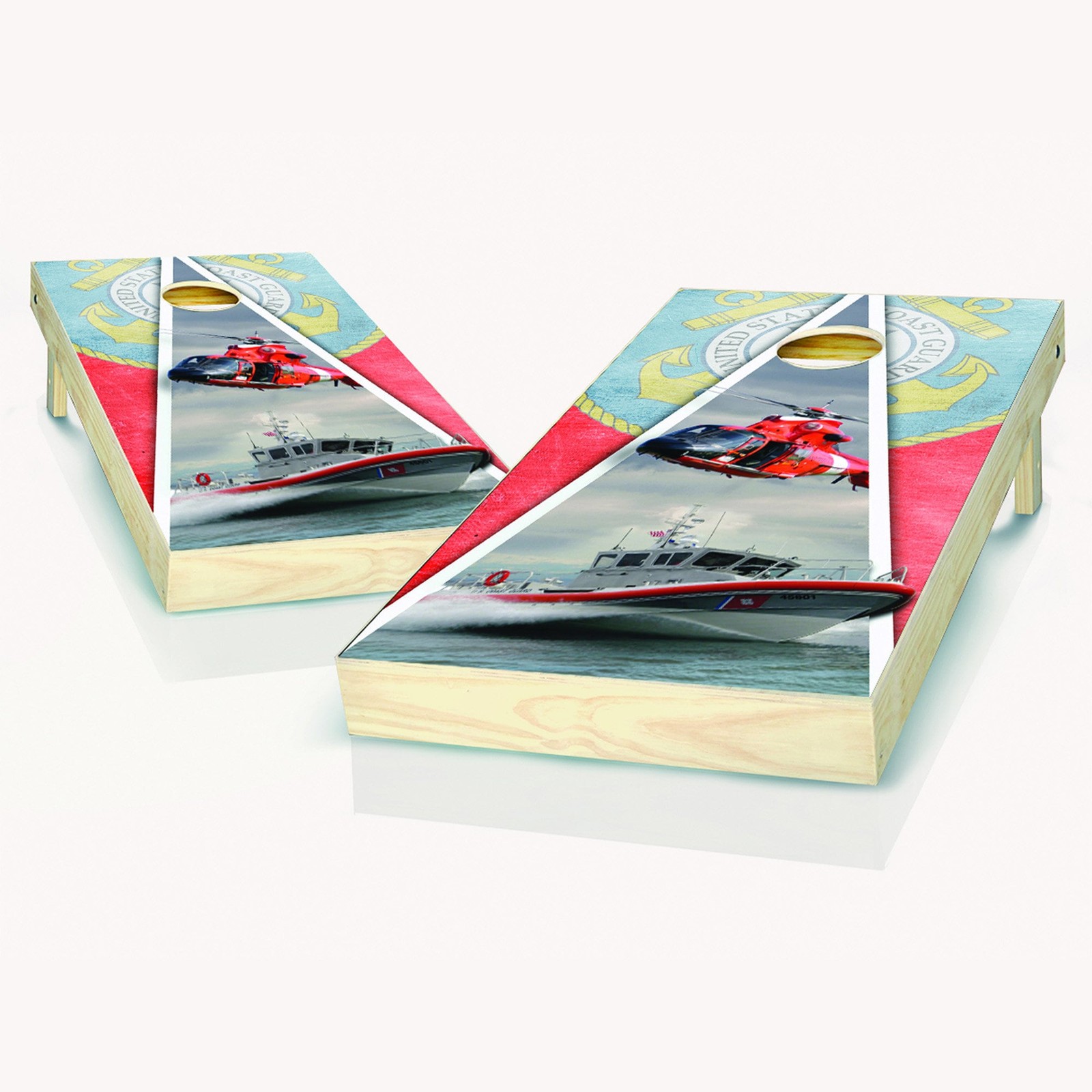 Cornhole Boards Set Skips Garage Coast Guard Foldable Legs UV Ink