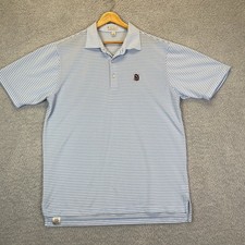 Peter Millar Men's Golf Polo Shirt Size Large Blue White Striped Summer Comfort