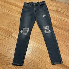 Levi  s Womens 721 High Rise Skinny Blue Jeans Size 28 Distressed