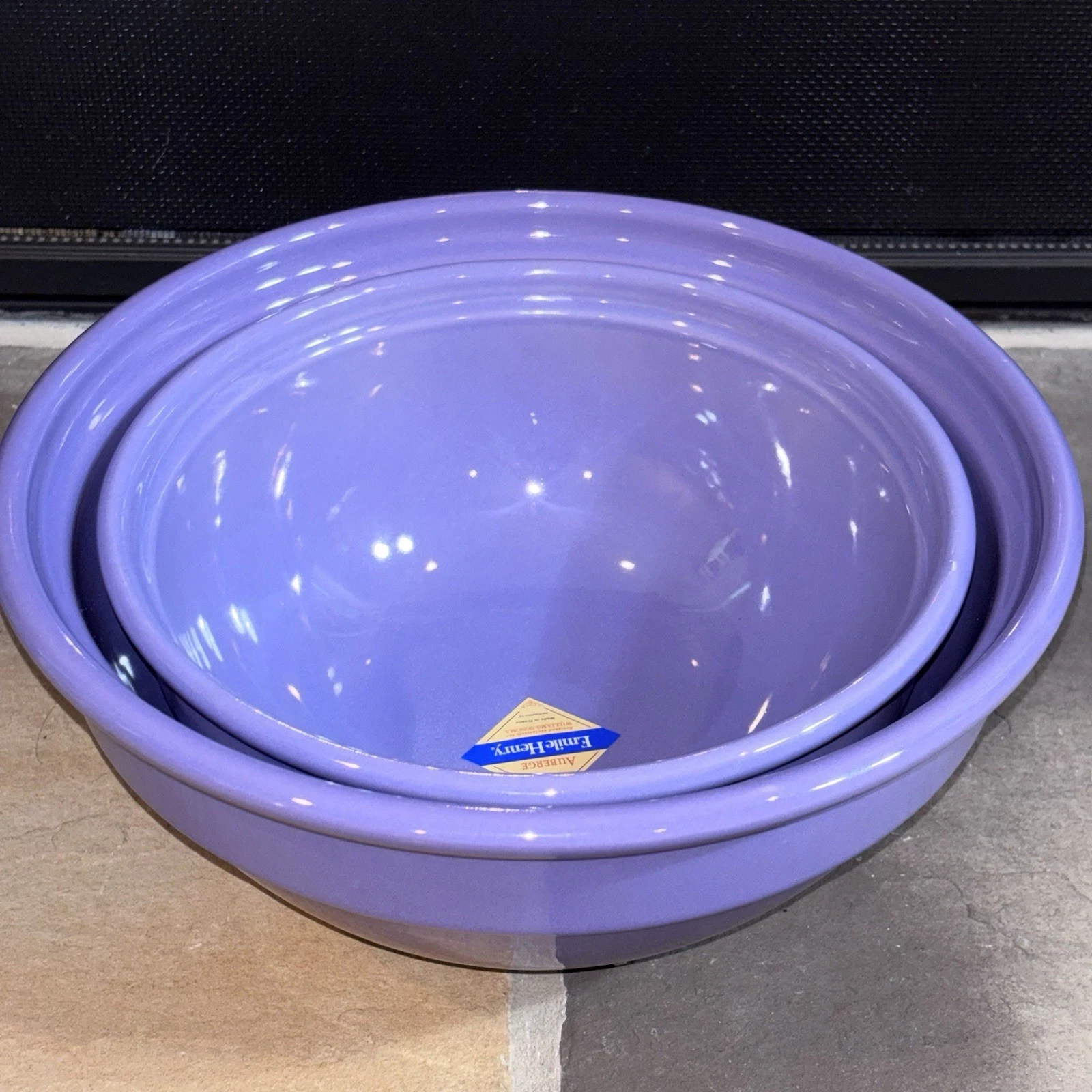 2 Pc Emile Henry France Williams Sonoma Nesting Mixing Bowl Set Stoneware Purple