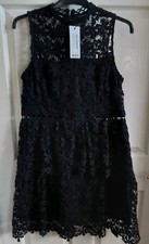 boohoo laura Black Lace tiered skater Dress Size 16 bnwt