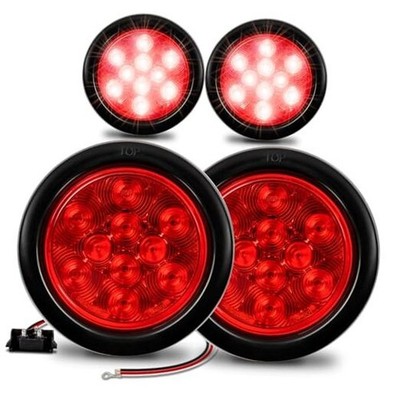 TRUE MODS 4pc 4'' Round 10 LED Trailer Tail Lights [DOT FMVSS 108] 4 Pack Red