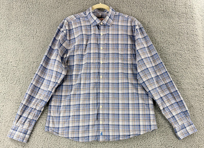 Johnnie-O Dylan Button-Up Shirt Mens Large Blue Plaid Long Sleeve 100% Cotton