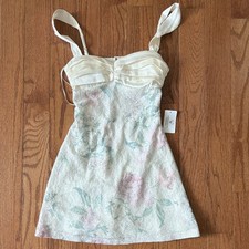 Windsor Ivory Floral Sequin Lace Square Neck Strappy Mini Dress XS Teens
