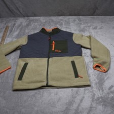 Eddie Bauer Jacket Youth Large 10/12 Green Fleece Quilted Full Zip Outdoor