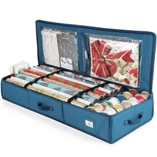 Christmas Wrapping Paper Storage Organizer Box 40.5 In. Luxury Blue Polyester Fa